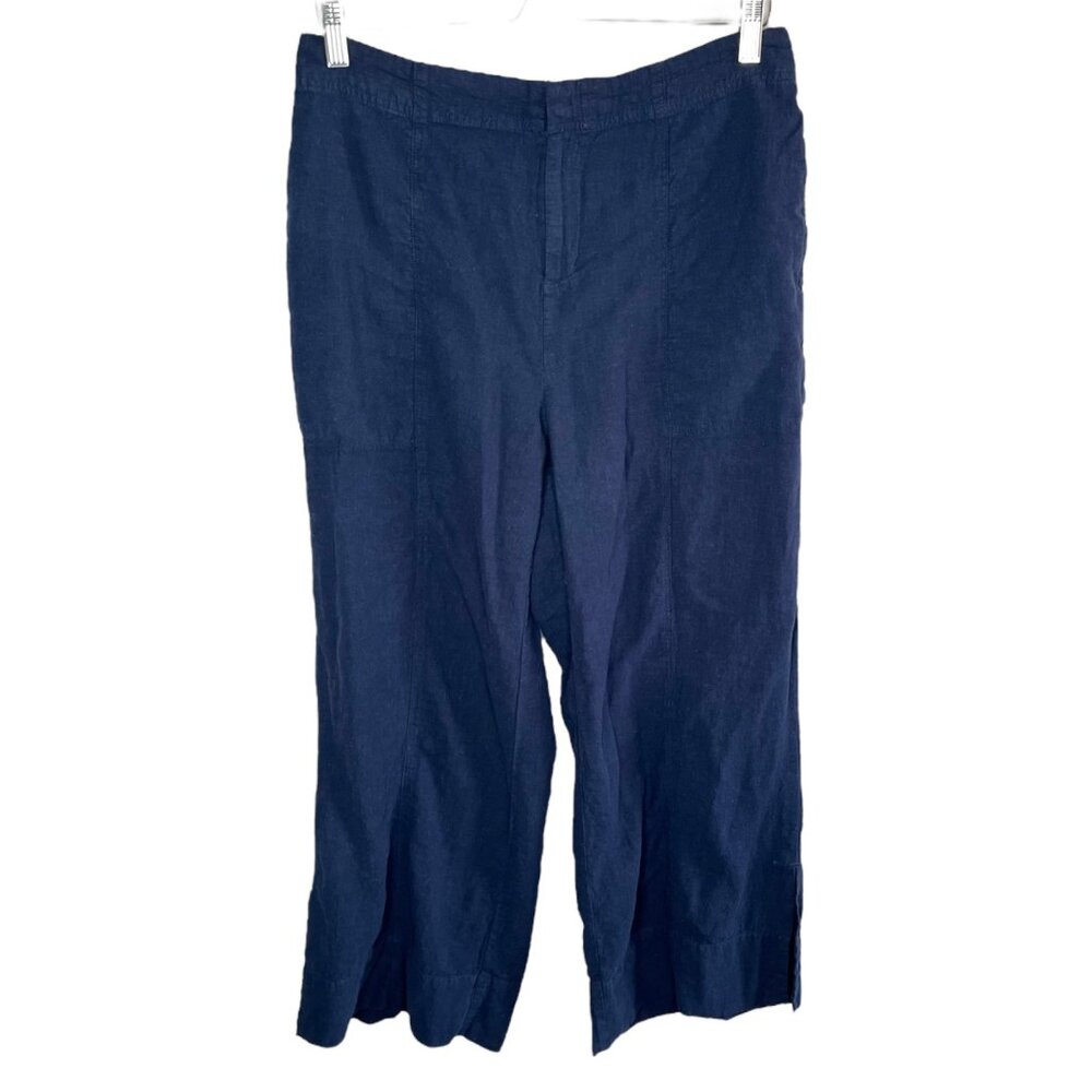 Nic+Zoe Womens Navy Blue Organic Linen Rumba Park Wide-Leg Crop Pant 12